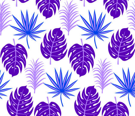 Tropical leaves seamless pattern, palm tree trendy print. Floral repeating texture, background. Vector illustrationのイラスト素材