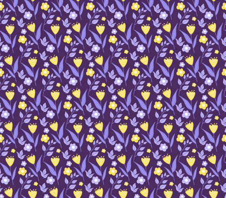 Vintage flowers seamless pattern, trendy print. Flower repeating texture, background. Scandinavian Floral. Vector illustrationのイラスト素材