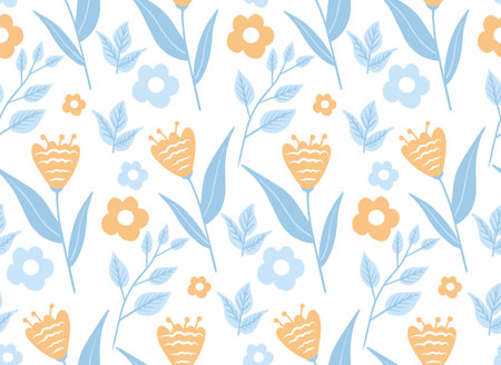 Vintage flowers seamless pattern, trendy print. Flower repeating texture, background. Scandinavian Floral. Vector illustrationのイラスト素材