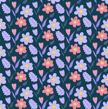 Vintage flowers seamless pattern, trendy print. Flower repeating texture, background. Scandinavian Floral. Vector illustrationのイラスト素材