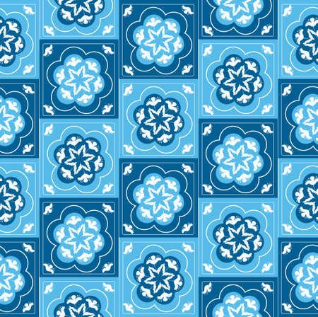 Sicilian Blue Ceramic tile pattern, repeating texture print, background. Vector illustrationのイラスト素材