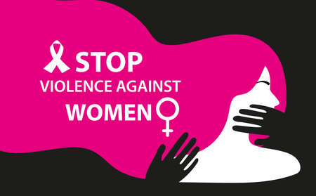 International day for the elimination of violence against women. Woman with a handprint on her face. Femicide, feminicide concept. Stop domestic violence. Vector illustrationのイラスト素材