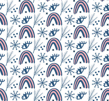 rainbow snow pattern. Christmas texture. Happy New Year. Seamless winter wallpaper. Vector colorful illustrationのイラスト素材
