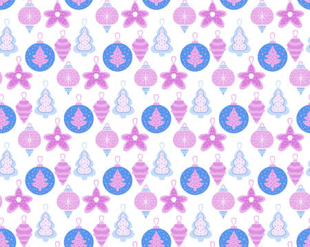 Christmas seamless pattern with toys. Scandinavian style. Vector illustrationのイラスト素材