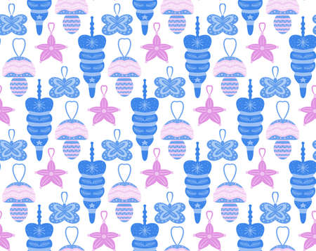 Christmas seamless pattern with toys. Scandinavian style. Vector illustrationのイラスト素材