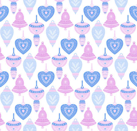 Christmas seamless pattern with toys. Scandinavian style. Vector illustrationのイラスト素材