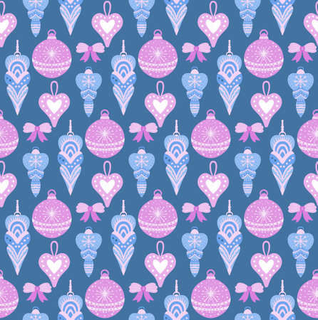 Christmas seamless pattern with toys. Scandinavian style. Vector illustrationのイラスト素材
