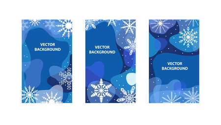 Winter Abstract poster set in modern hipster style.Trendy contemporary art with snowflakes. Vector illustrationのイラスト素材