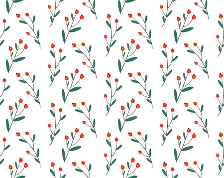 Seamless floral pattern with winter plants. Hand drawn winter holiday design for Christmas and New Year greeting cards, fabric, wrapping paper. Vector illustrationのイラスト素材
