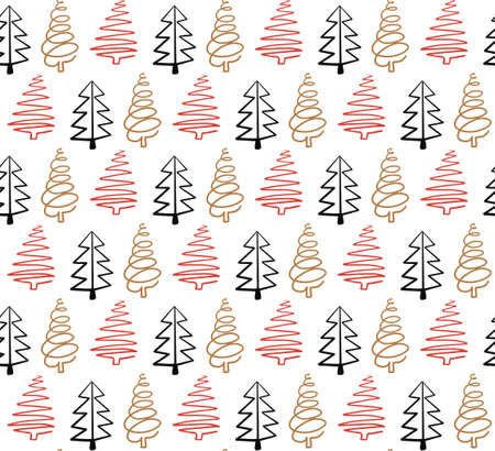 Abstract Christmas Seamless pattern with hand drawn Christmas trees. Vector illustrationのイラスト素材
