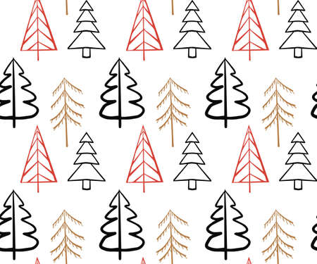 Abstract Christmas Seamless pattern with hand drawn Christmas trees. Vector illustrationのイラスト素材