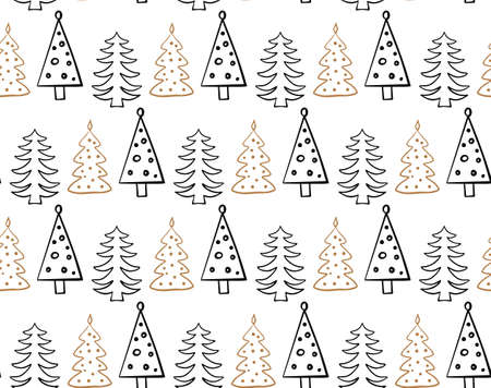 Abstract Christmas Seamless pattern with hand drawn Christmas trees. Vector illustrationのイラスト素材