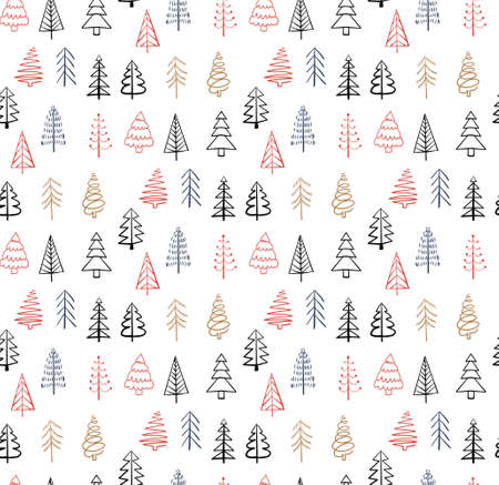 Abstract Christmas Seamless pattern with hand drawn Christmas trees. Vector illustrationのイラスト素材