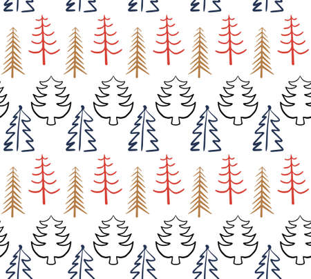Abstract Christmas Seamless pattern with hand drawn Christmas trees. Vector illustrationのイラスト素材