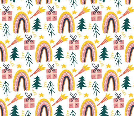 Happy New Year abstract boho pattern in modern style. background, wallpaper. Vector illustrationのイラスト素材