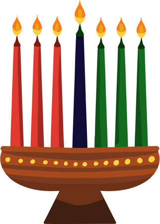 Kwanzaa Kinara and seven candles called mishumaa saba for Kwanzaa. Vector illustration.のイラスト素材