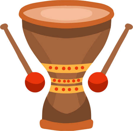 African musical instrument, djembe drum. Vector illustration.のイラスト素材
