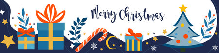 Merry Christmas and Happy New Year banner, greeting card, poster, holiday coverのイラスト素材
