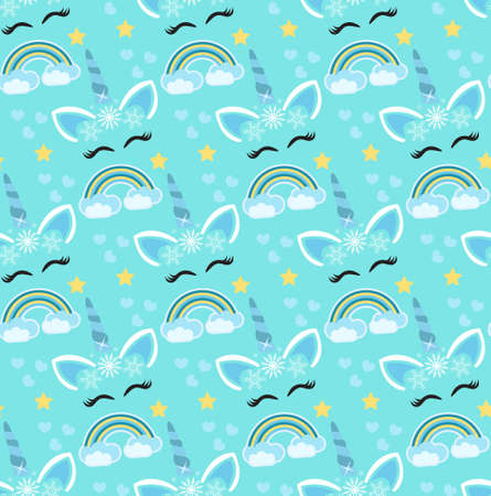 Cute winter unicorn princess seamless pattern, background. Christmas magical endless texture for little princesses. Vector.のイラスト素材