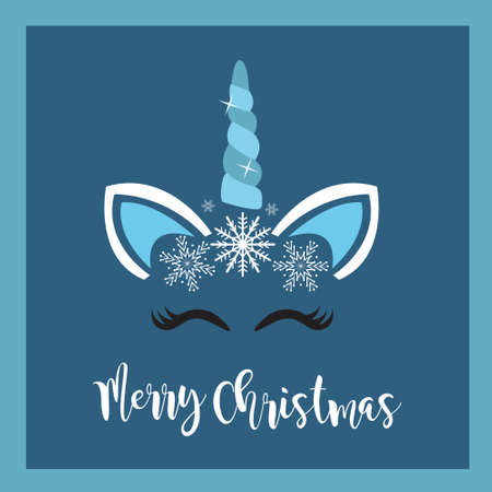 Christmas illustration, merry christmas, unicorn card. Vector illustrationのイラスト素材