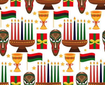 Seamless pattern for Kwanzaa with traditional colored and candles kinara. Vector illustrationのイラスト素材