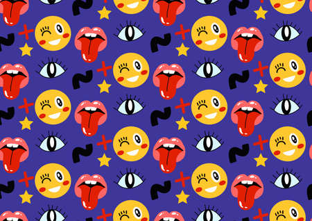Abstract shapes, funny comic doodles seamless pattern. Trendy modern endless texture, background, wallpaper. Vector illustrationのイラスト素材