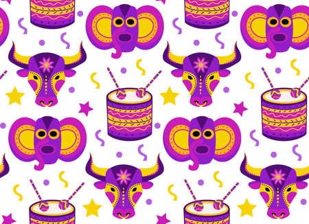 Barranquilla Carnival seamless pattern. Colombian carnaval party endless texture, background, wallpaper. Vector illustrationのイラスト素材