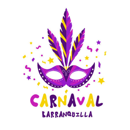 Barranquilla Carnival Poster. Carnival party masquerade template for your design. Vector illustrationのイラスト素材