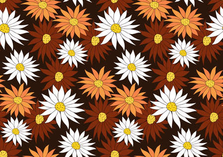 Retro flowers 70s seamless pattern. Hippie flower power repeating texture, background. Vector illustrationのイラスト素材