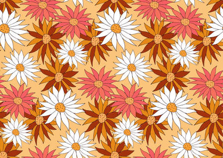 Retro flowers 70s seamless pattern. Hippie flower power repeating texture, background. Vector illustrationのイラスト素材