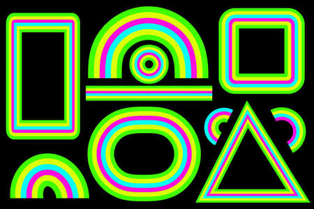 Rainbow shapes and frames retro 70s set for your design. Hippie psychedelic design elements. Vector illustrationのイラスト素材