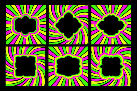 Rainbow neon acid colors frames set 70s psychedelic hippie style. Vintage frame 1970s groove. vector illustrationのイラスト素材