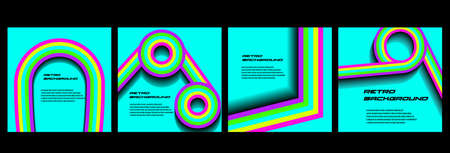 Rainbow neon acid colors poster 70s psychedelic hippie style. Stripes and Circles. vector illustrationのイラスト素材