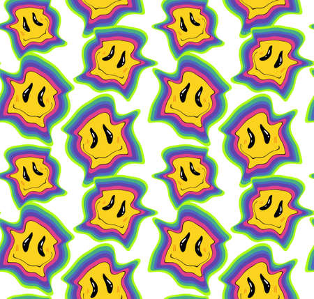 Funny crazy melt smile smiley faces, seamless pattern. Hippie groovy smile. Vector illustrationのイラスト素材