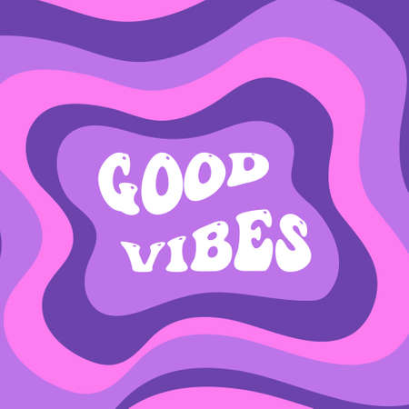 Good vibes slogan poster. Groovy, retro style design template 70s. Vector illustration.のイラスト素材
