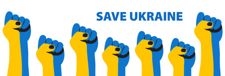 Human fist in Ukraine flag colors. Stop the war in Ukraine. Pray for Ukraine. Vector illustrationのイラスト素材
