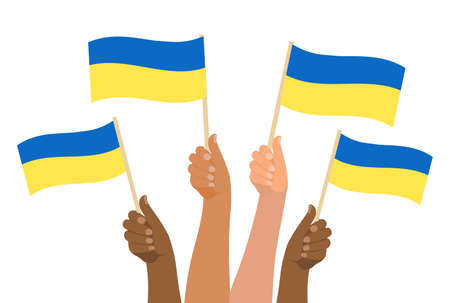Stop War Ukraine. World peace. Hand hold flag of ukraine. Vector illustrationのイラスト素材