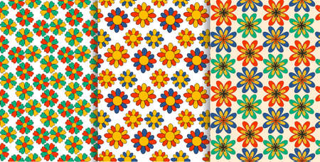 Boho retro 70s pattern . Floral vintage seamless texture. Hippie flower power retro textile print. Groovy botanical wallpaper.の写真素材