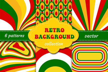 Retro 70s 60s patterns . Set geometric ornaments. Vector.のイラスト素材