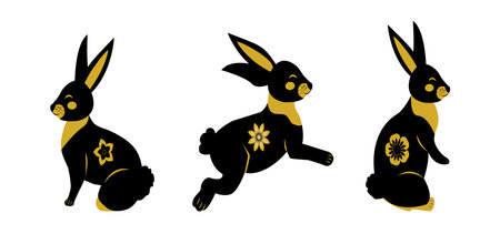 Happy Chinese New Year black rabbit set, year of the black rabbit 2023 collection. vector illustration. Vector illustrationのイラスト素材
