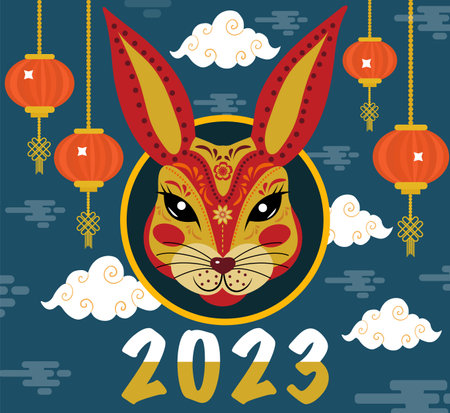 Happy chinese new year 2023 year of the rabbit zodiac sign. Translation : Happy new year.のイラスト素材