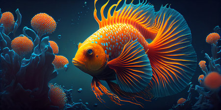 Underwater Scene With Coral Reef And Exotic Fishes. Generative AI.の写真素材