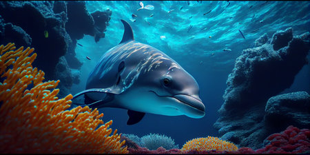 two dolphins close up. Ai generative.の素材