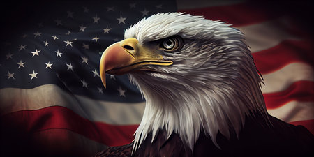 American Bald Eagle symbol of america -with flag. United States of America. Ai generative.の素材