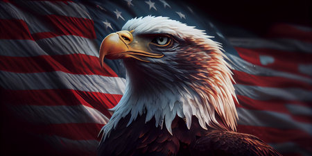 American Bald Eagle symbol of america -with flag. United States of America. Ai generative.の素材