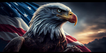 American Bald Eagle symbol of america -with flag. United States of America. Ai generative.の素材