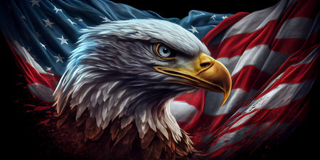 American Bald Eagle symbol of america -with flag. United States of America. Ai generative.の素材