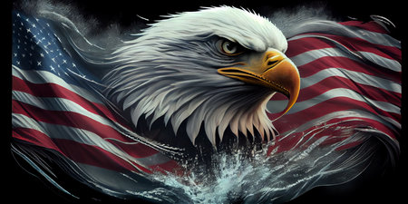 American Bald Eagle symbol of america -with flag. United States of America. Ai generative.の素材