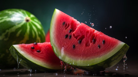 Slices of watermelons on cutting board. Ai generative.の素材