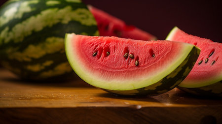 Slices of watermelons on cutting board. Ai generative.の素材